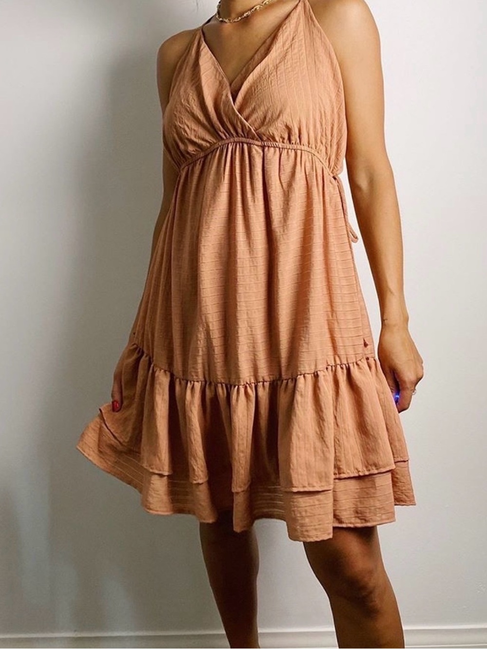 Ces Femme Rust-Toned Sleeveless Tiered Mini Dress